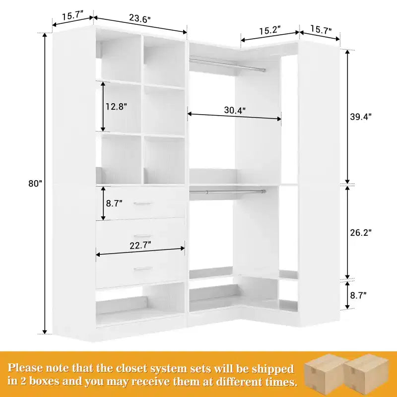 Besiost 2er-Set freistehende Kleiderschranksysteme mit 4 Schubladen, begehbarer Kleiderschrank-Organizer mit Kleiderstange