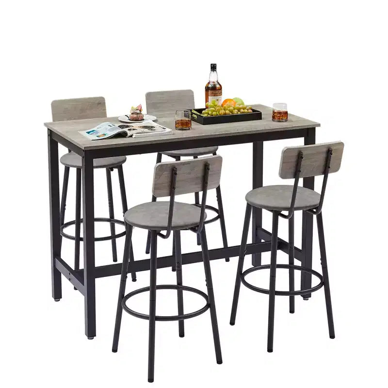 5-teiliges Esszimmertisch-Set, Bartisch-Set mit 4 gepolsterten Hockern, Holzlehne und ringförmiger Fußstütze, für Wohnzimmer, Arbeitszimmer und Esszimmer