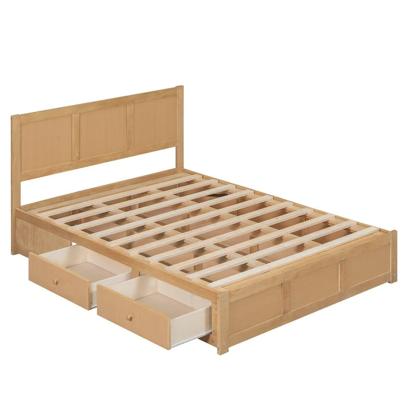 Holz-Plattformbett mit Stauraum und 2 Schubladen