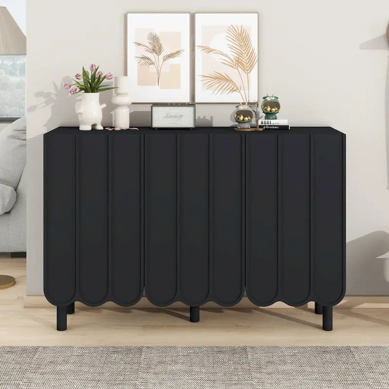Minimalistischer Schuhschrank im Cream-Stil mit 5 Massivholzbeinen, Sideboard-Buffetschrank mit verstellbaren Einlegeböden