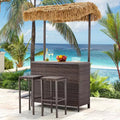 EROMMY Outdoor Tiki-Bar-Set, Rattan-Terrassenbar mit 2 Barhockern, Ablagefach für Hinterhof, Poolbereich und Garten