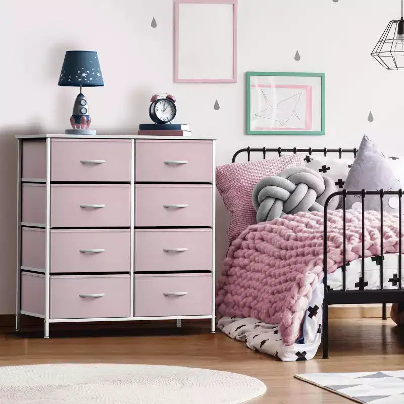 Sorbus Kommode mit 8 Schubladen – Aufbewahrungsmöbel mit Stahlrahmen, Holzoberfläche und Stoffkörben – für Schlafzimmer, Kleiderschrank, Büro und mehr