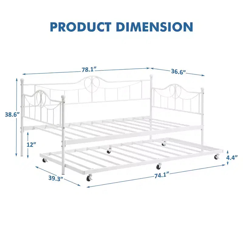 Tagesbett mit Ausziehbett, Metall-Tagesbett mit Gästebett, Tagesbett mit Ausziehbarem Bettrahmen, Sofa mit Stahl-Lattenrost für Kinder, Jugendliche und Erwachsene