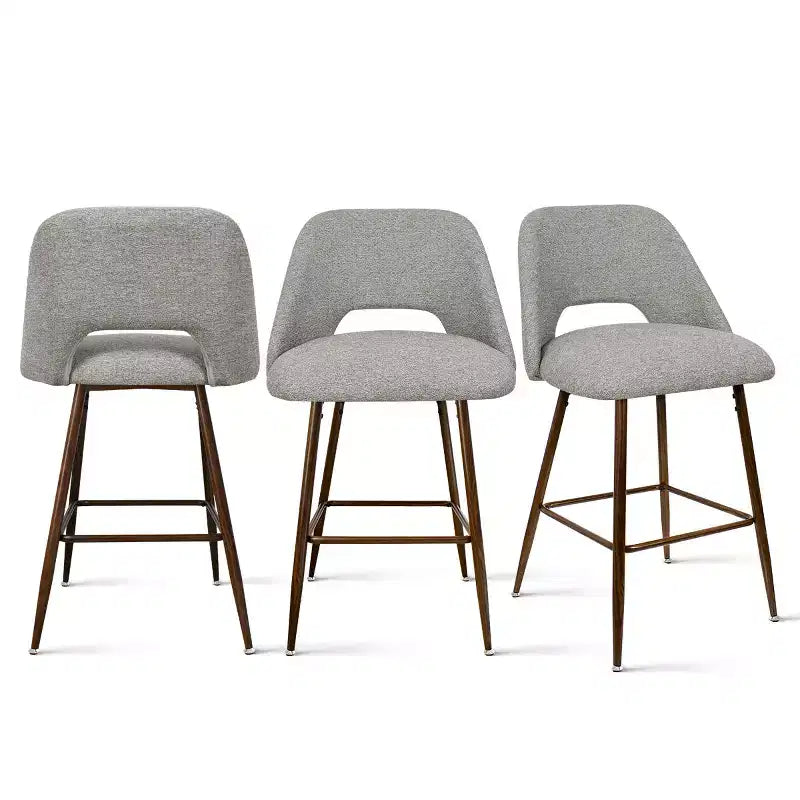 3er-Set Mid-Century Modern Barhocker in Thekenhöhe, 26 Zoll gepolsterte Kücheninselstühle mit Metallbeinen in Walnuss-Optik - Panipeachy