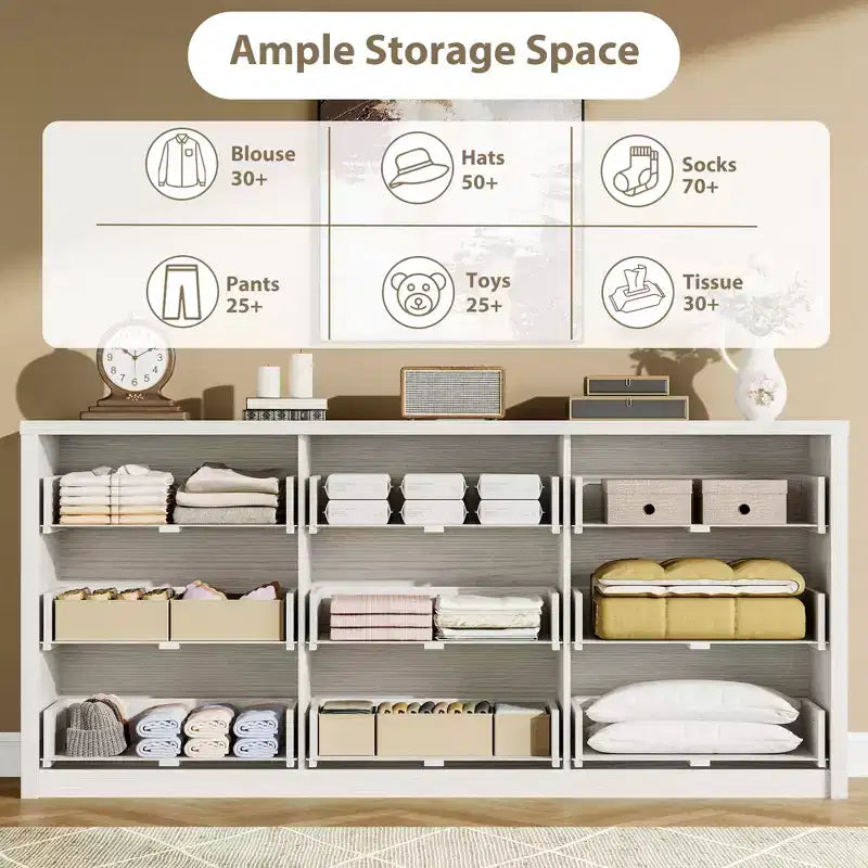 Kommode mit 9 Schubladen für das Schlafzimmer, breiter moderner Schubladenschrank aus Holz mit großem Stauraum, Holzkommode für Wohnzimmer, Flur und Eingangsbereich
