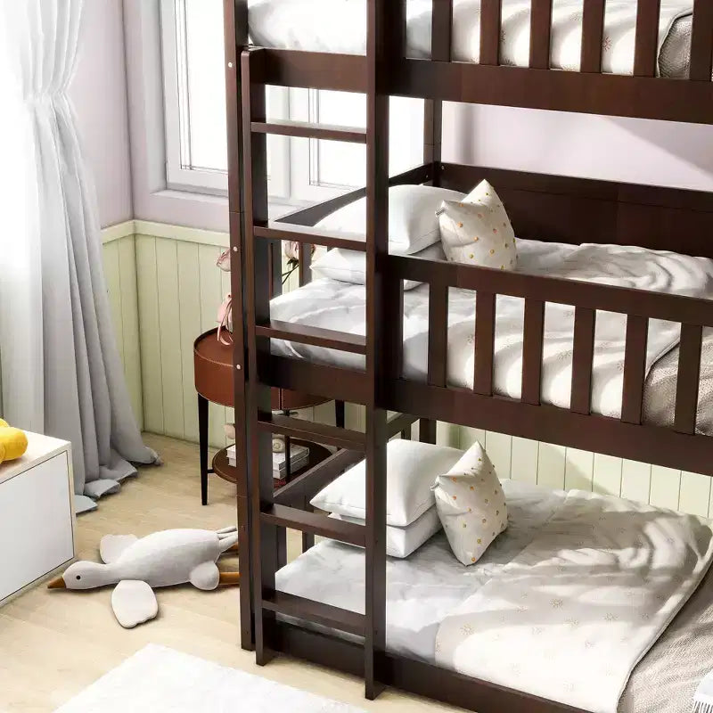 Dreistöckiges Etagenbett für Kinder, abnehmbares Etagenbett mit drei Einzelbetten, Leiter und Absturzsicherung, in 3 separate Betten zerlegbar
