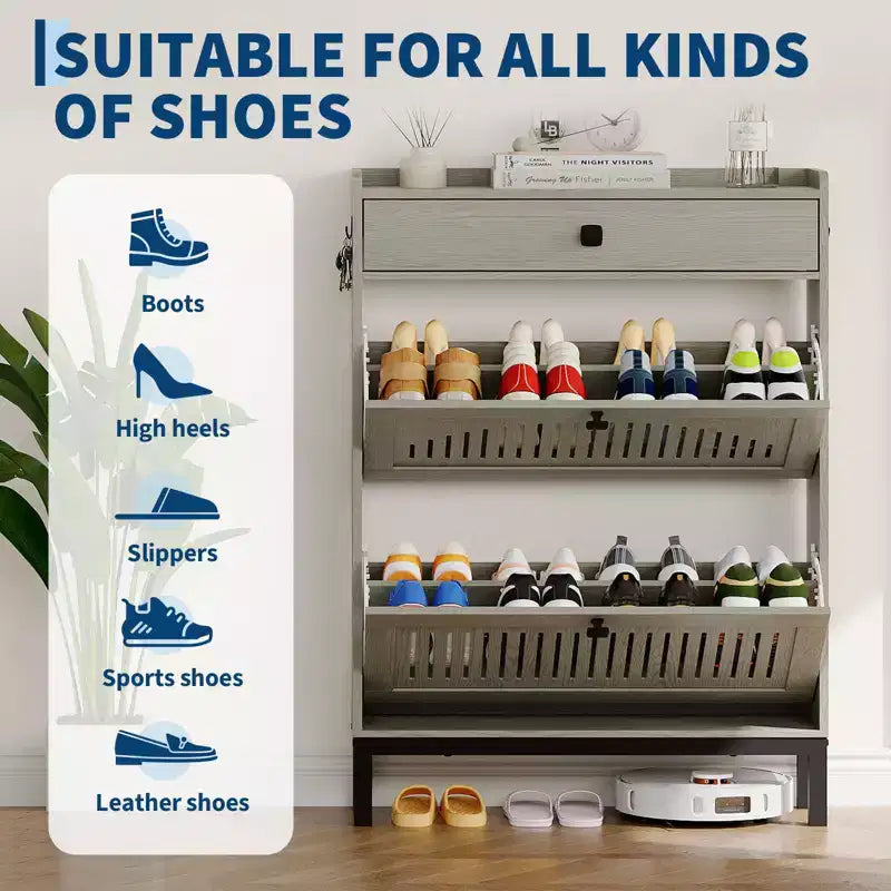 Moderner Schuhschrank aus Holz, verstellbarer Regalboden, freistehendes modernes Design, für Flur, Wohnzimmer