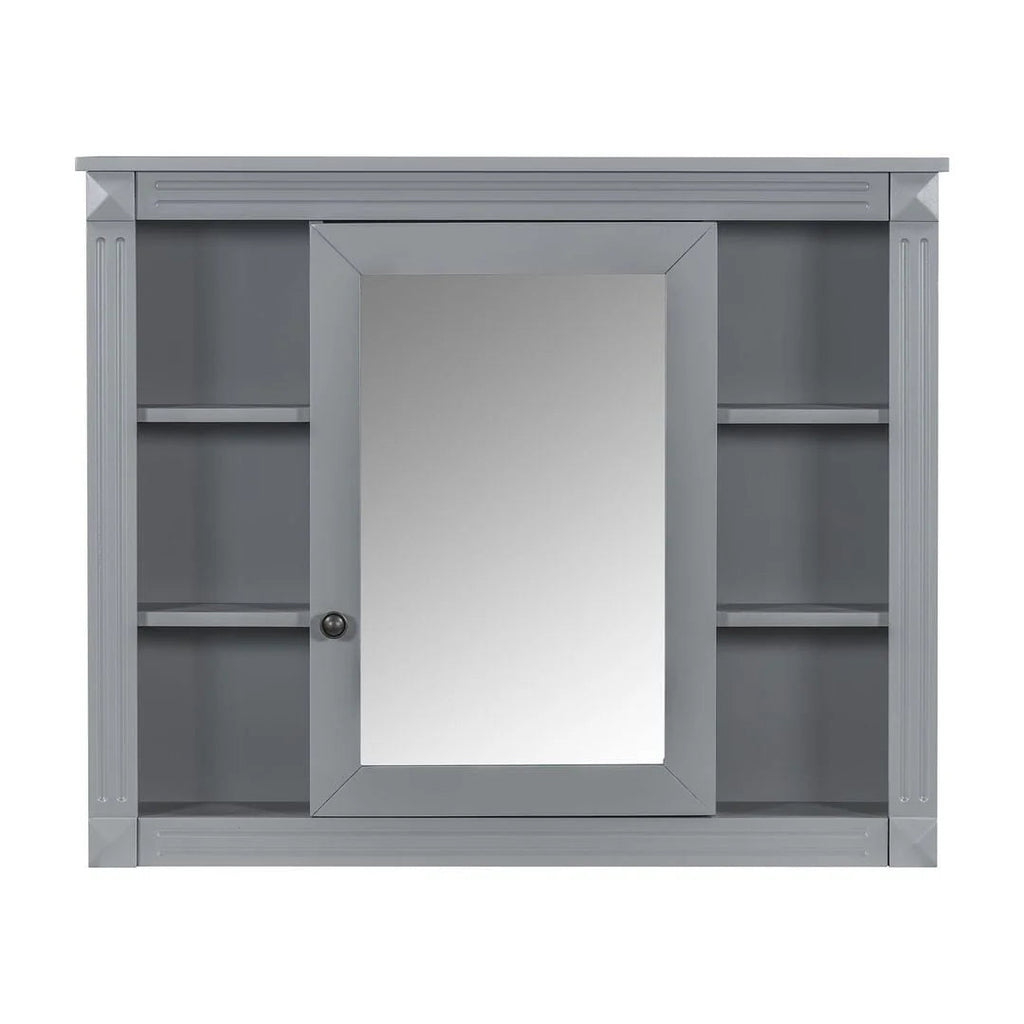 36" Moderner Badezimmer-Waschtisch mit Aufsatzwaschbecken und Spiegelschrank, 2 Türen und 2 Schubladen