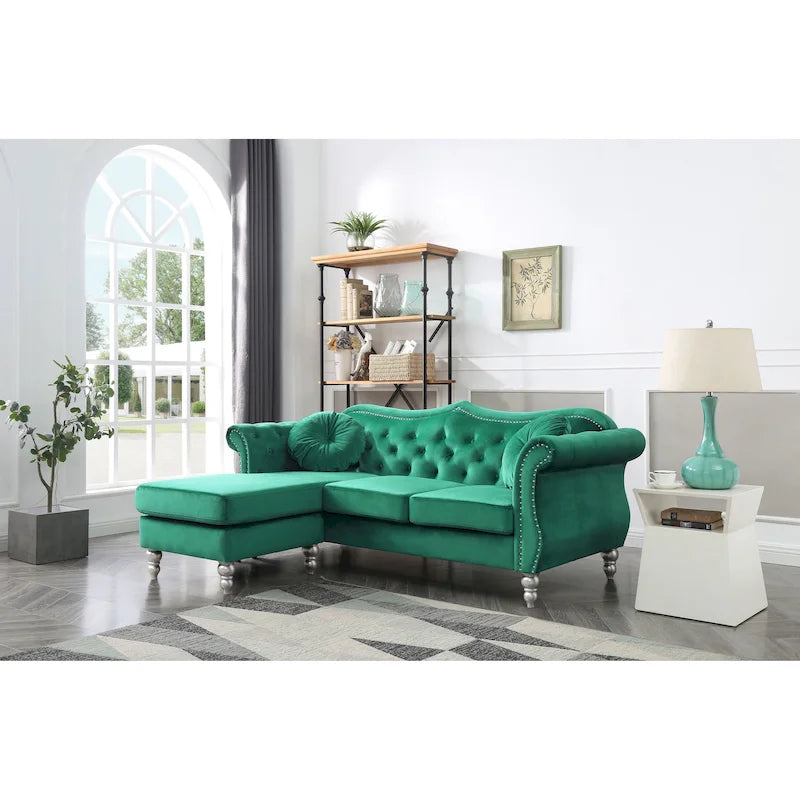 Hollywood-Samtsofa mit beidseitig montierbarer Chaiselongue