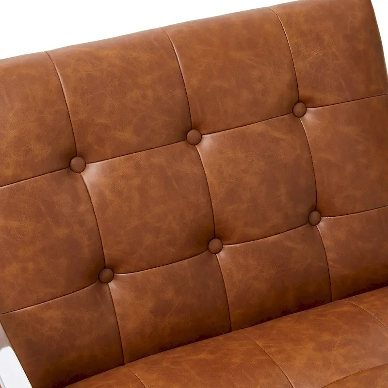 Glitzhome 77,5 cm hoher Mid-Century Akzentstuhl in Creme, PU-Leder mit Knopfheftung und verchromtem Gestell