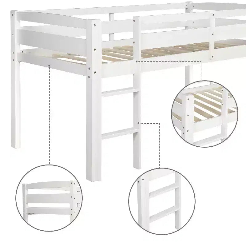 Luxystar Hochbett aus Massivholz in Twin-Size mit Leiter und Absturzsicherung für das Kinderzimmer