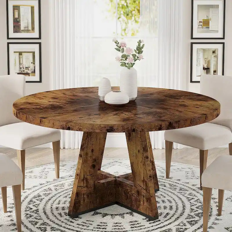 47 Zoll runder Esstisch für 4 Personen, Holztisch im Landhausstil für Küche, Esszimmer, Wohnzimmer
