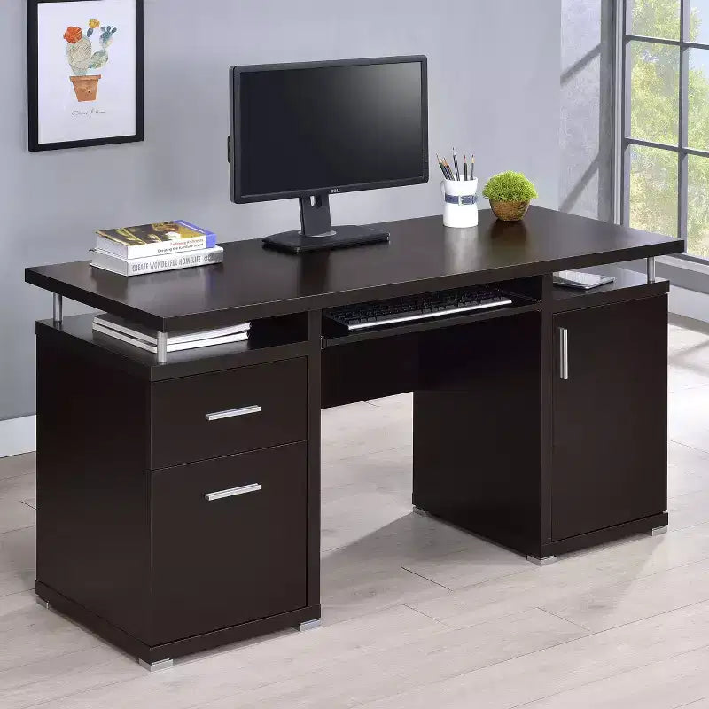 55" Holzschreibtisch mit 2 Schubladen, 1 Schrankfach, 1 offenem Ablagefach und Tür für das Homeoffice oder Arbeitszimmer