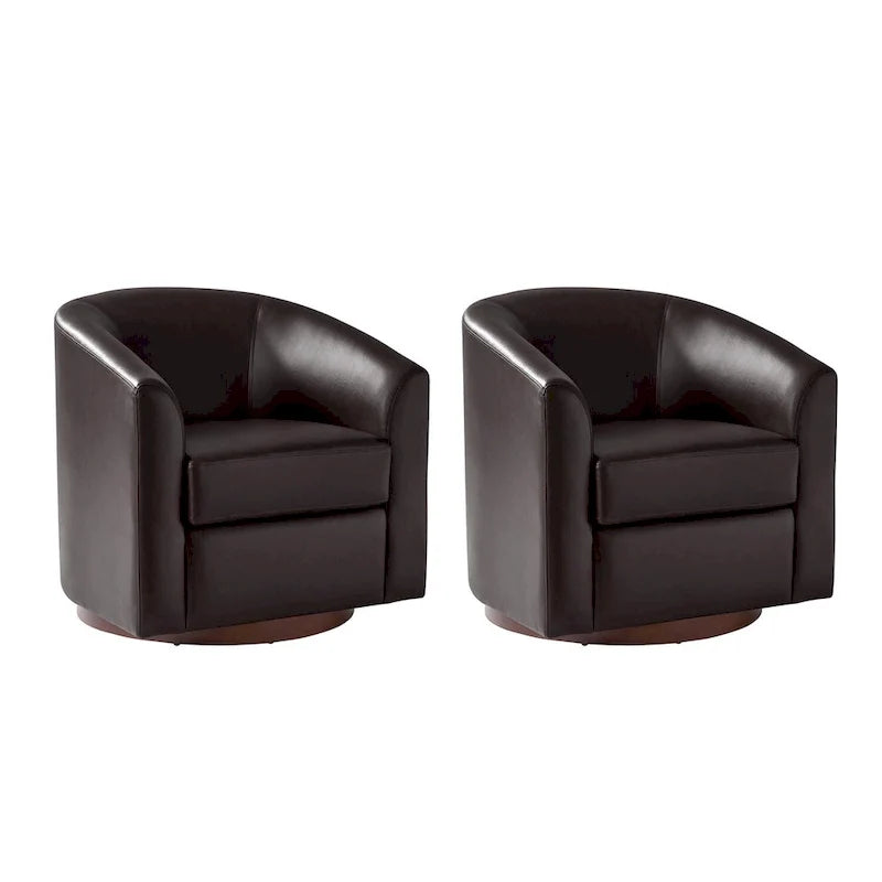 Haley Moderne drehbare Fässerstuhl-Set aus Kunstleder mit Massivholzfuß, 2er-Set von HULALA HOME