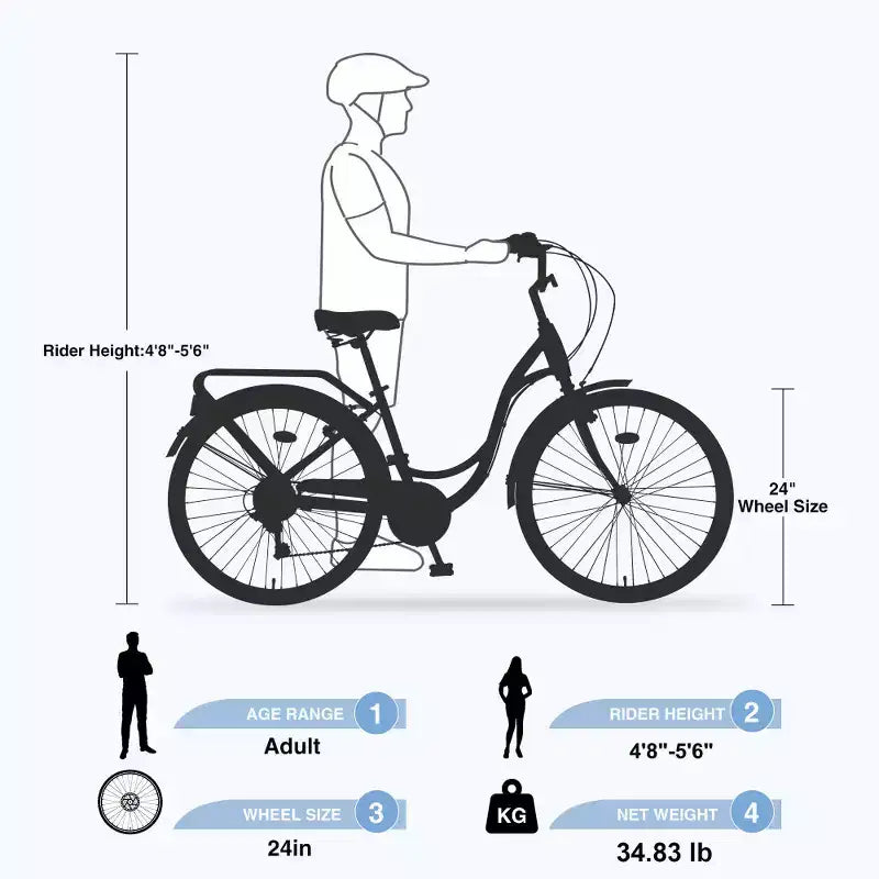 Zeus & Ruta 24-Zoll-Damenfahrrad mit 7-Gang-Schaltung und Stahlrahmen