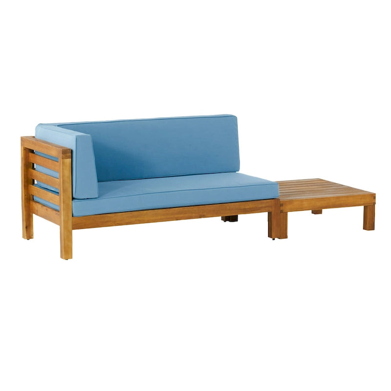 Oana Gartenmöbel-Set aus Akazienholz mit linkem Armteil, bestehend aus 2-Sitzer-Sofa und Couchtisch, inklusive Sitzkissen, von Christopher Knight Home