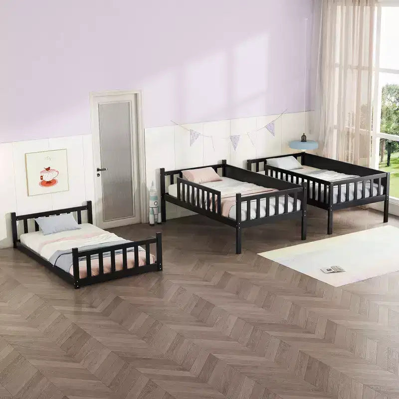 Dreistöckiges Etagenbett für Kinder, abnehmbares Etagenbett mit drei Einzelbetten, Leiter und Absturzsicherung, in 3 separate Betten zerlegbar