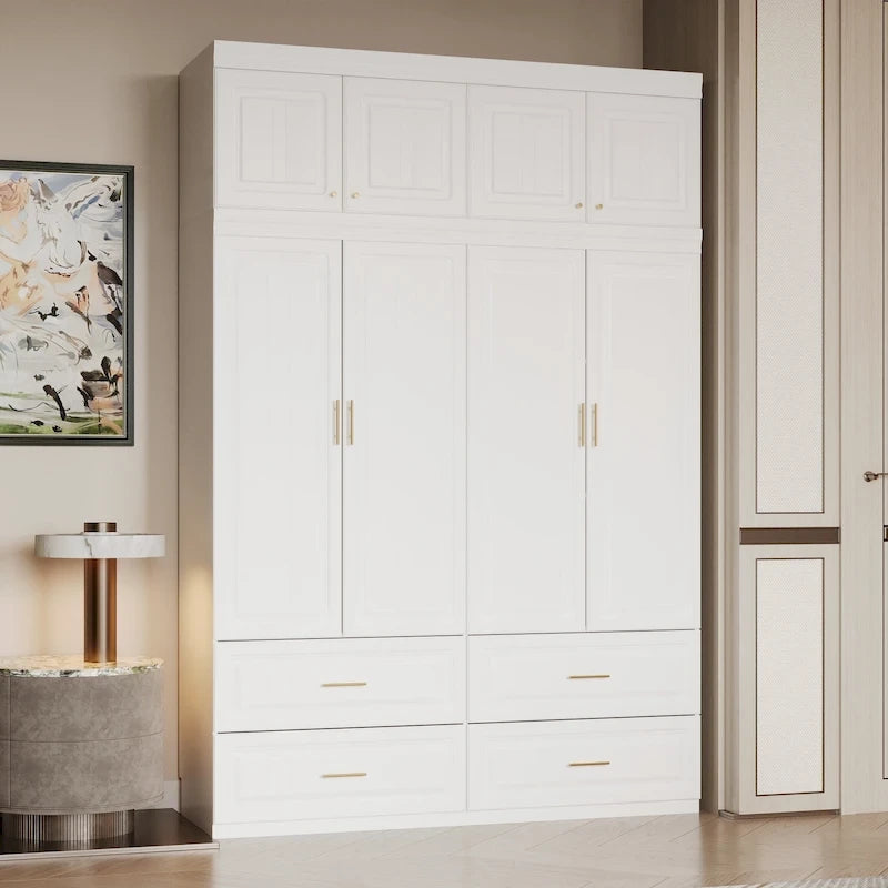 Kleiderschrank-Organizer, Kleiderschränke mit Hängestange und 4 Schubladen, großer Stauraum