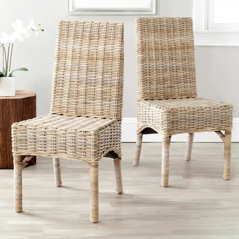 SAFAVIEH Karyl Unbehandelter natürlicher Weidengeflecht-Esszimmerstuhl (2er-Set) - 18,5 x 18,5 x 38,1 - 19B x 19T x 38H