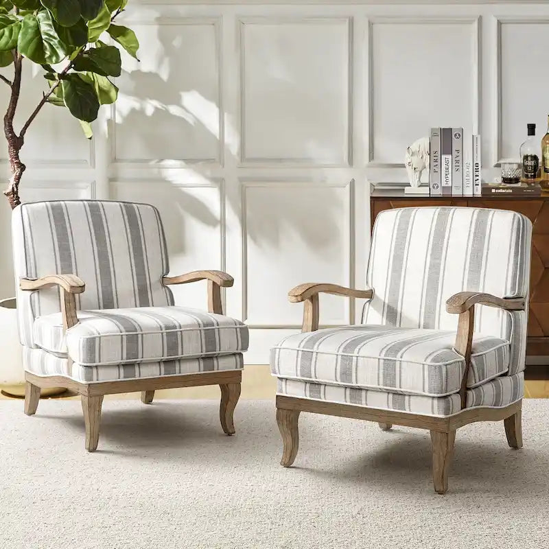 Rinaldo Farmhouse Polyester Sessel mit Massivholzbeinen 2er-Set von HULALA HOME