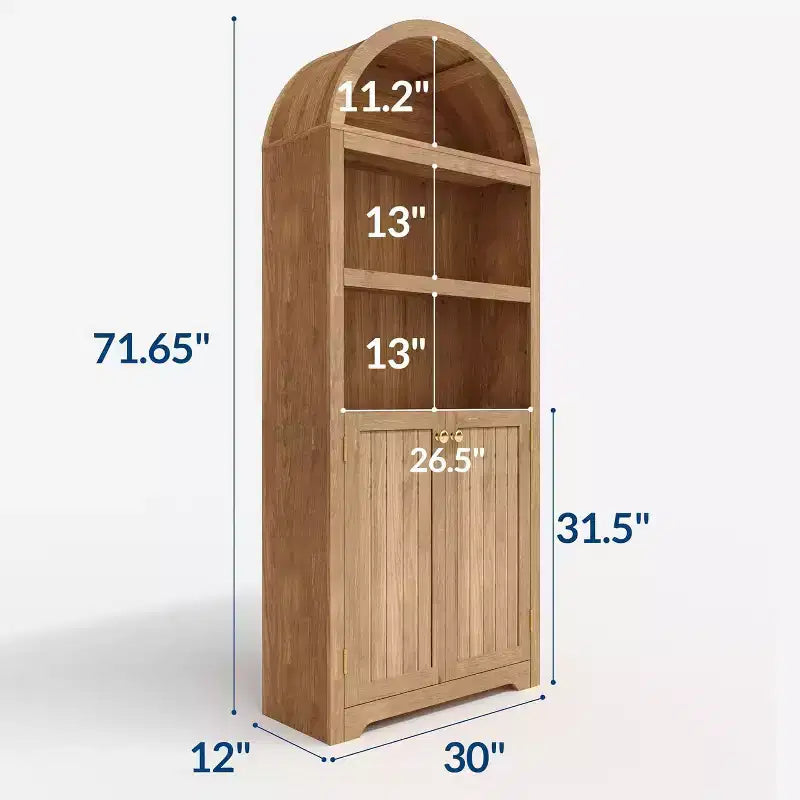 Hoher, gewölbter Schrank (72 Zoll), 5-stufiger gewölbter Bücherregal mit Doppeltüren und verstellbarem Einlegeboden, hölzerner Bücherregal mit Stauraum fürs Homeoffice