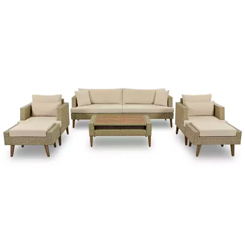 Whisen 6-teiliges Allwetter-PE-Geflecht-Sofaset, Outdoor-Rattan-Sofa mit Doppelkissen