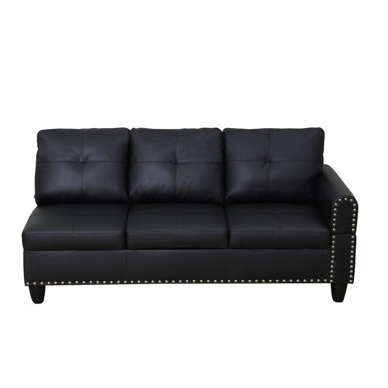 Modernes 3-teiliges Sofa-Set aus schwarzem Kunstleder: Elegantes Design für Wohnzimmer
