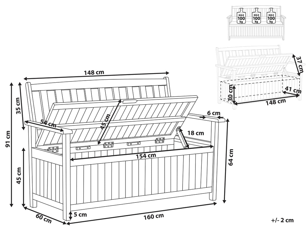 Gartenbank 160 cm mit Stauraum Akazienholz Braun