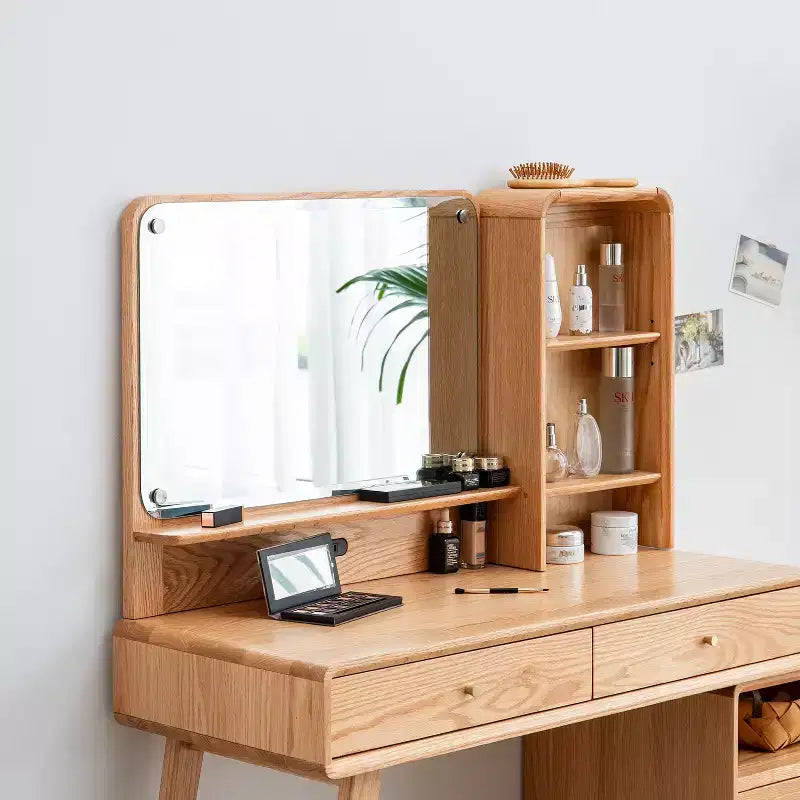 GDFStudio Crichton moderner Schminktisch aus massiver Eiche mit 4 Schubladen und Ablageflächen