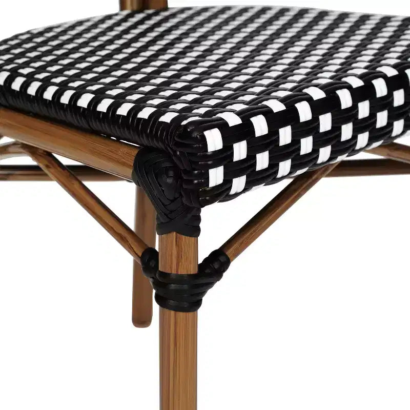 Flash Furniture Lourdes stapelbarer Thonet-Bistrostuhl für den gewerblichen Innen- und Außenbereich, PE-Rattan und Aluminiumgestell