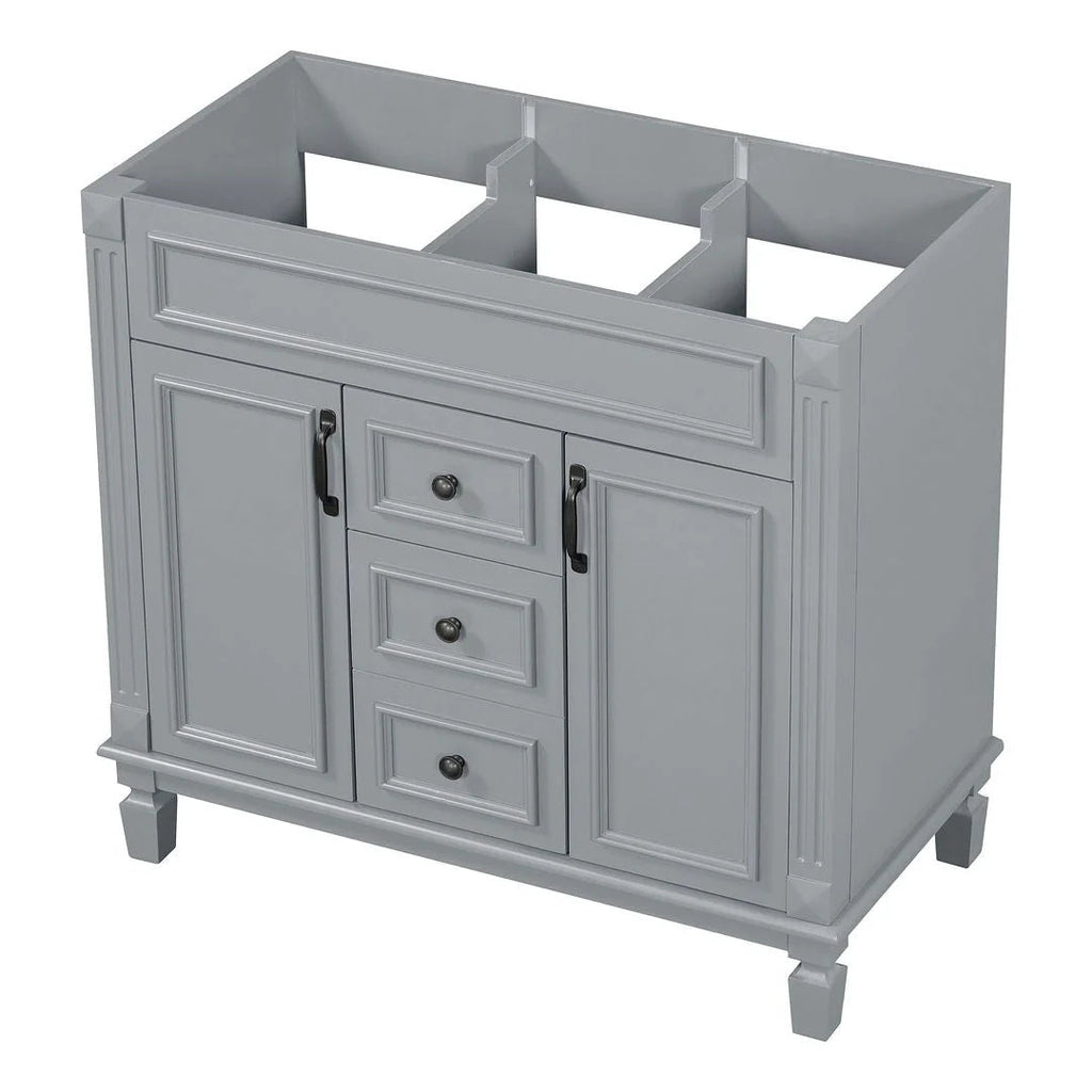 36" Moderner Badezimmer-Waschtisch mit Aufsatzwaschbecken und Spiegelschrank, 2 Türen und 2 Schubladen
