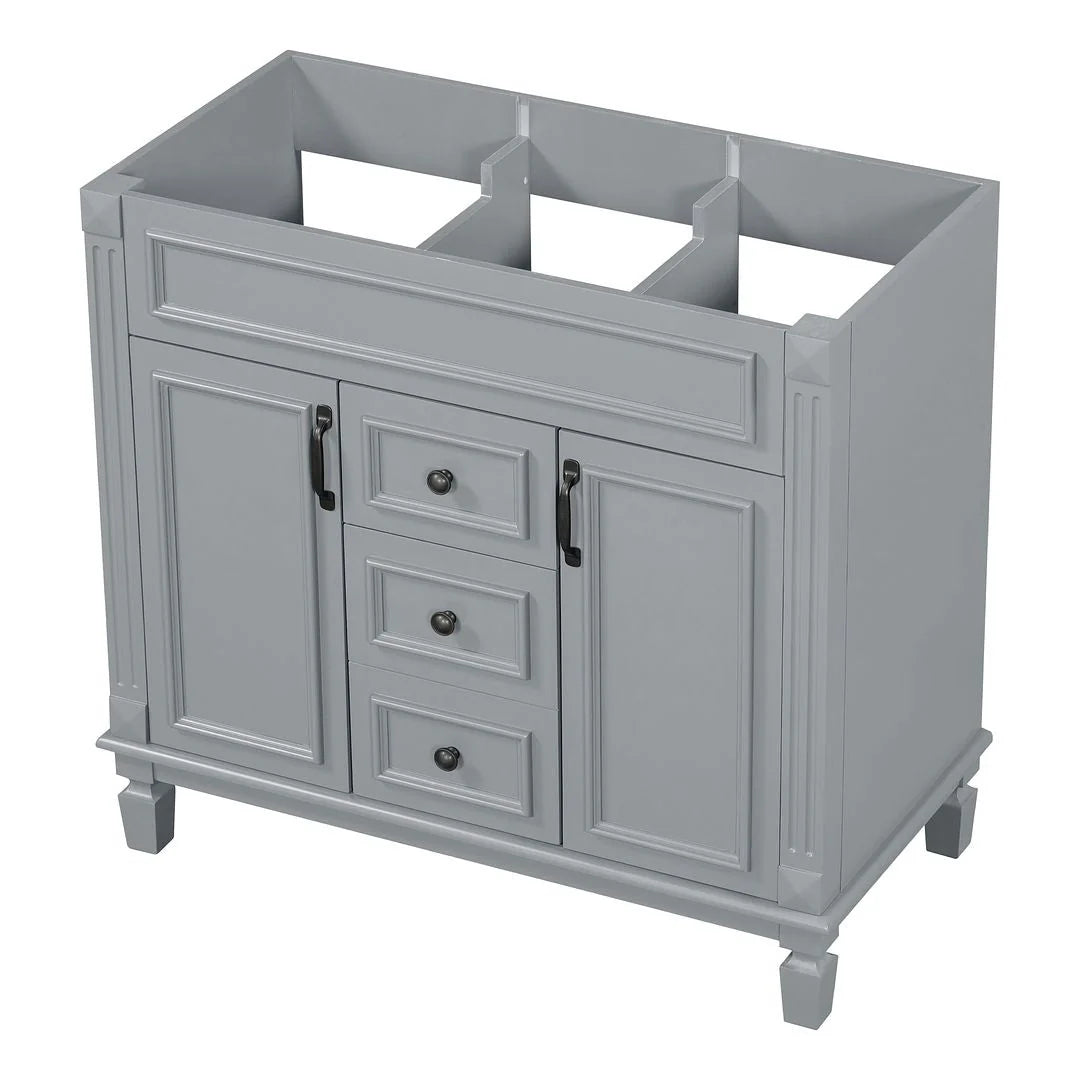 36" Moderner Badezimmer-Waschtisch mit Aufsatzwaschbecken und Spiegelschrank, 2 Türen und 2 Schubladen
