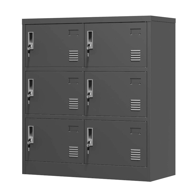 6-türiger Mitarbeiterspind, Metallschließfach für Büro, Fitnessstudio, Schule und Zuhause mit Kartenschlitz (schwarz)