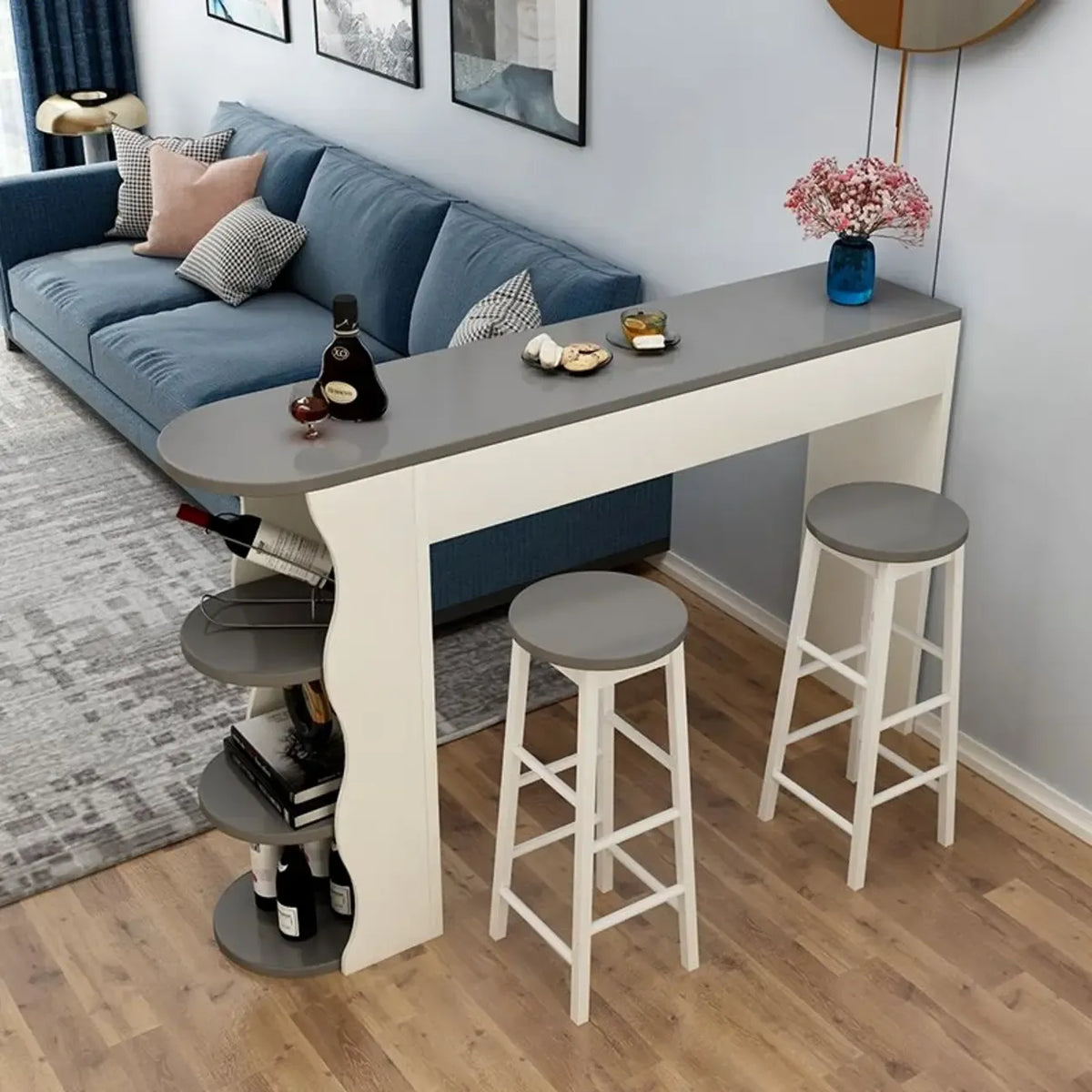 Moderne asymmetrische Bar-Tische aus schwarz-weißem Holz