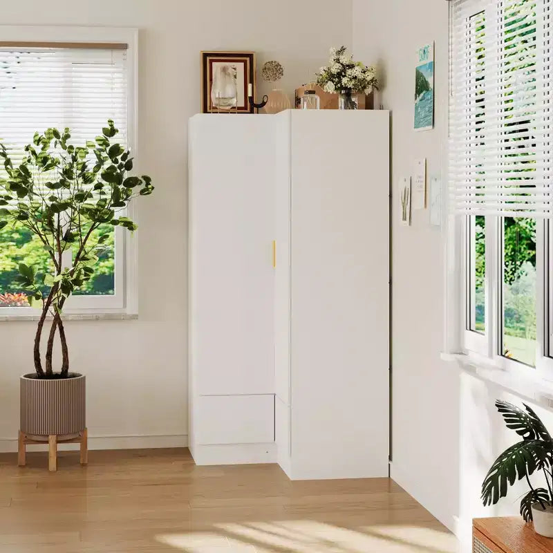 Hitow minimalistischer Eckkleiderschrank mit Doppeltür und Schubladendesign