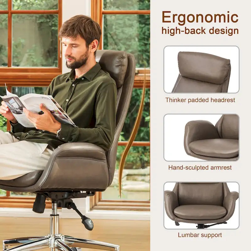 Glitzhome 48-Zoll Mid-Century verstellbarer Drehstuhl aus Kunstleder fürs Büro