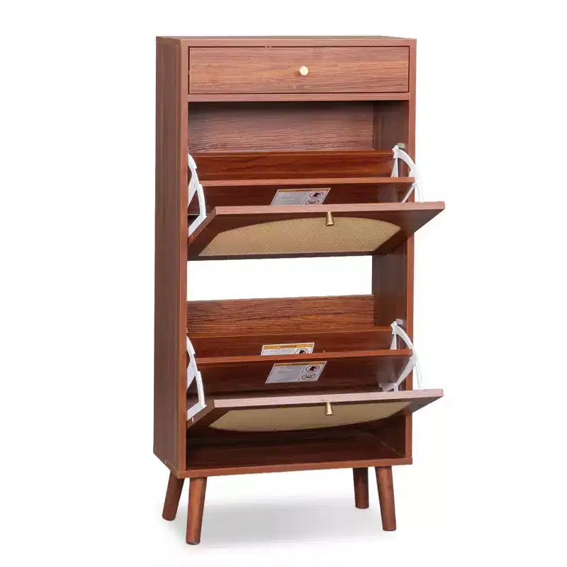 Schuhschrank mit Rattan-Paneel, 1 Schublade, 2 Klappfächern, Spanplatte, 54 cm B