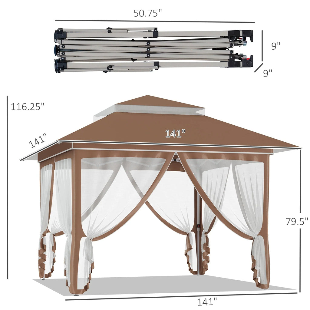 Outsunny 3,6 x 3,6 m Faltpavillon mit Moskitonetz, höhenverstellbar in 3 Stufen