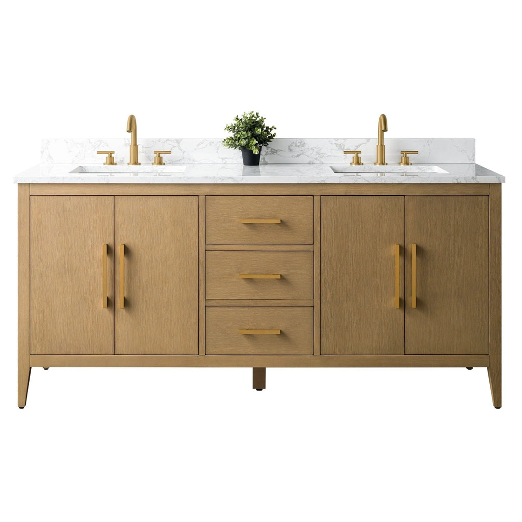 Vanity Art 72 Zoll Badezimmer-Waschtischunterschrank mit Doppelwaschbecken und Kunstmarmorplatte