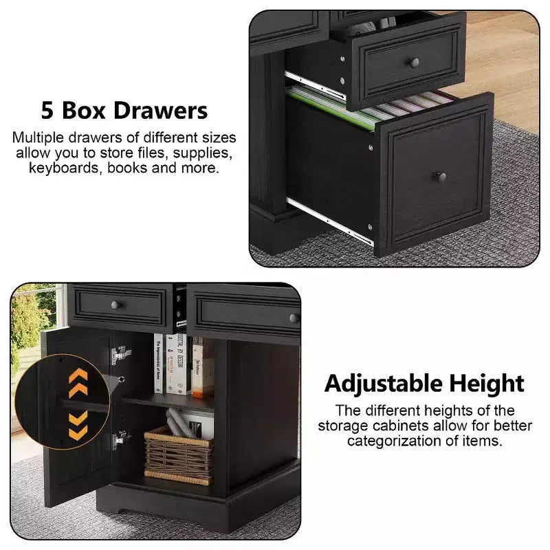60-Zoll-Schreibtisch im Landhausstil fürs Homeoffice – Holzschreibtisch mit Schubladen und Stauraum im Schrank, rustikaler Schreibtisch für Arbeit und Studium