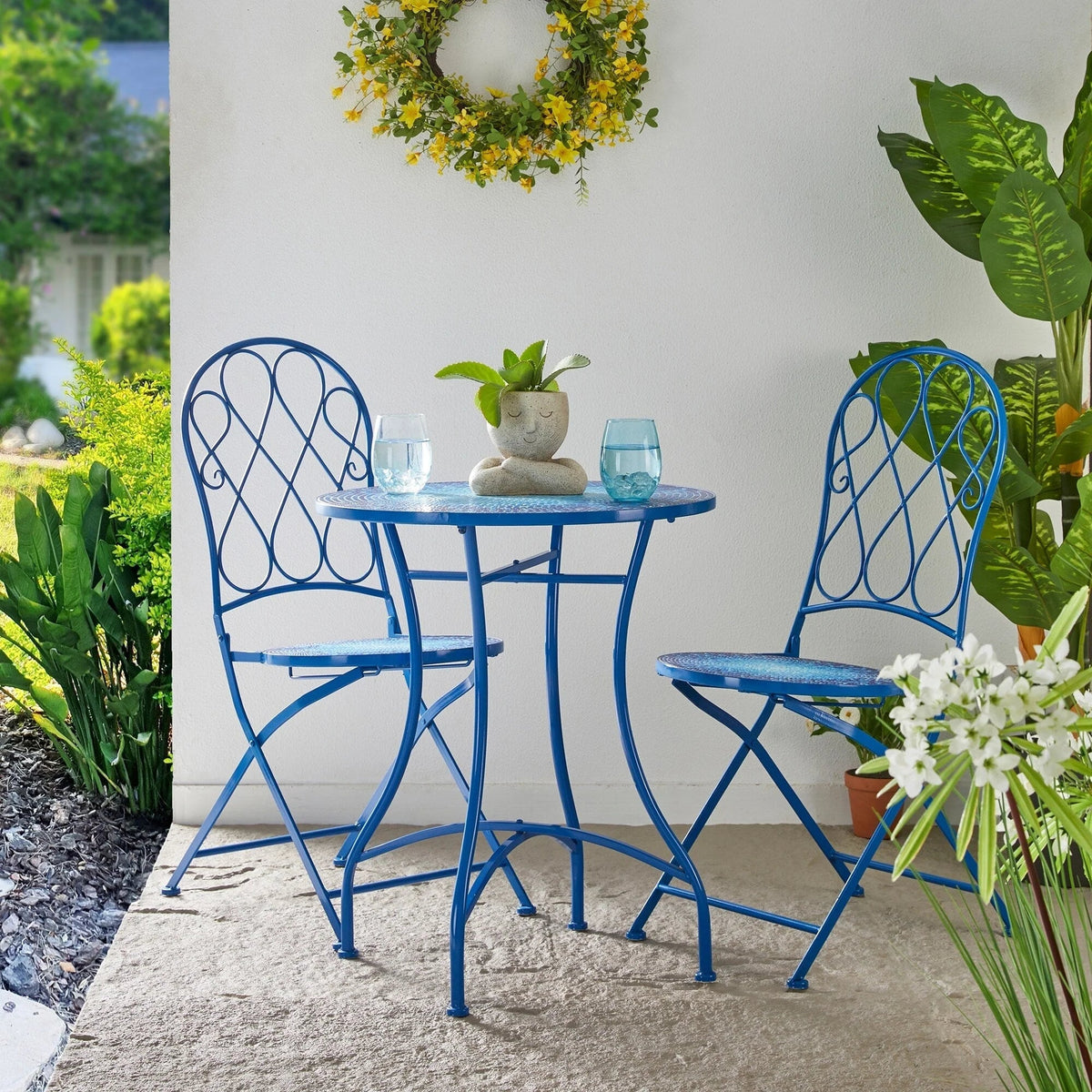 Glitzhome Klappbares Bistro-Set aus Metall für den Außenbereich, 3-teilig, Terrassentisch und Stühle