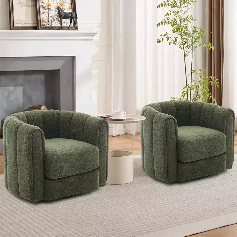 Modernes Akzent-Sessel-Set mit 360°-Drehfunktion, 2 Stück, weich gepolstert und mit stoffähnlichem Bezug, Grün