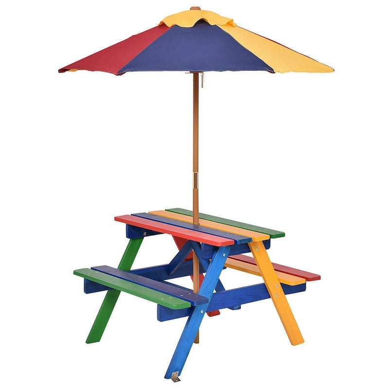 Costway 4-Sitzer Kinderpicknicktisch mit Sonnenschirm, faltbar für Garten und Hof