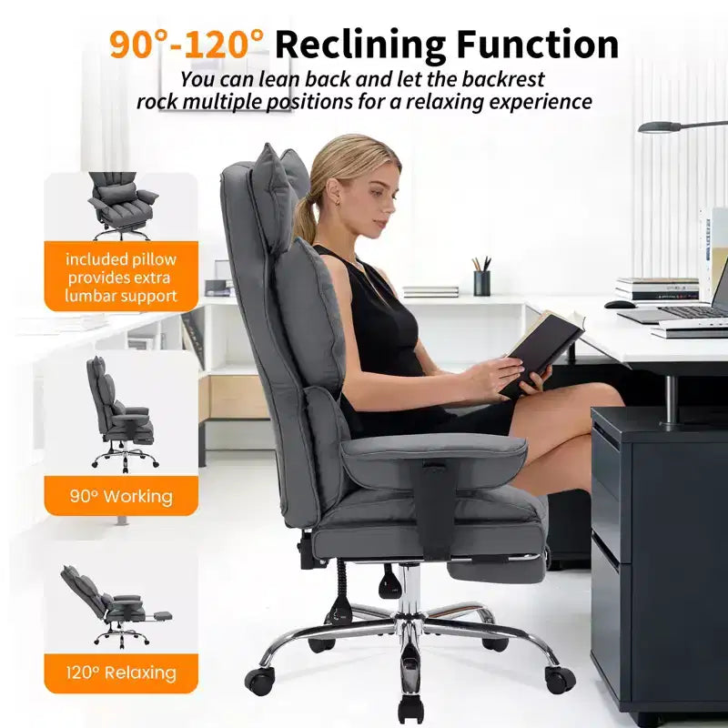 Großer Bürostuhl für große Personen mit Fußstütze, Gaming-Stuhl mit hoher Rückenlehne, Leder-Chefsessel, ergonomischer Schreibtischstuhl mit Lendenwirbelstütze