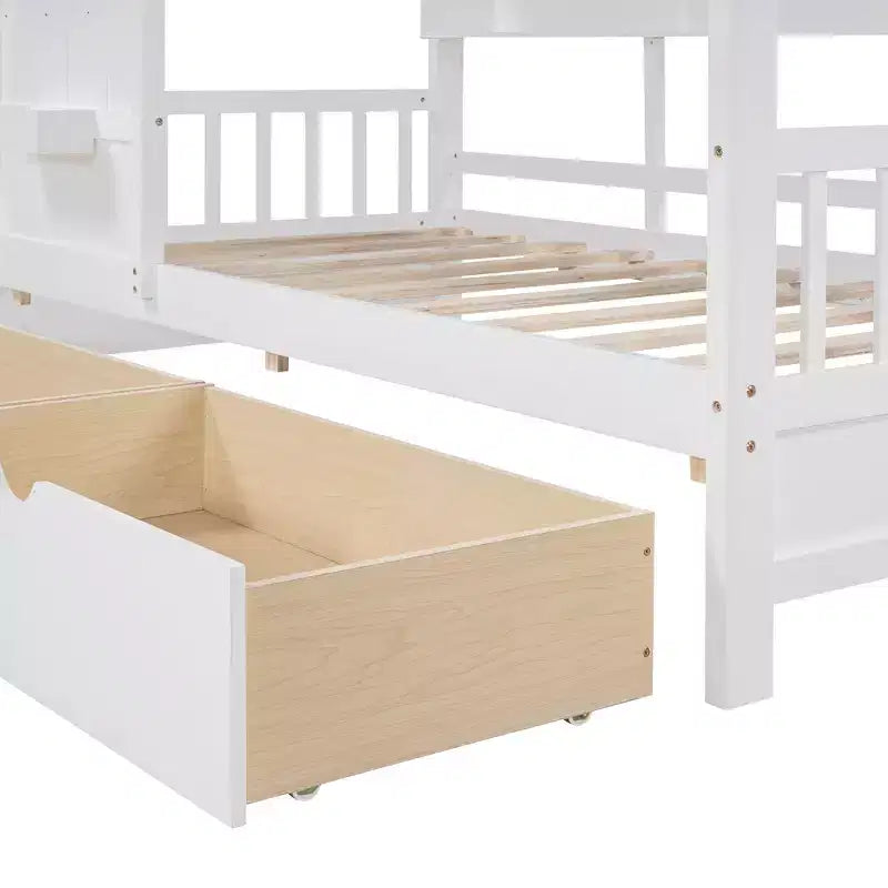 Whisen Hausbett für Kinder in Einzelbettgröße, Spielhausbett mit 2 Schubladen und Ablagefach