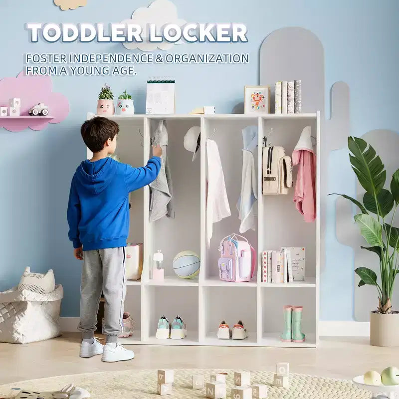 Acekool 4-teilige Kinder-Garderobe mit 4 Fächern & 8 Haken für Klassenzimmer, Kinderzimmer & Zuhause
