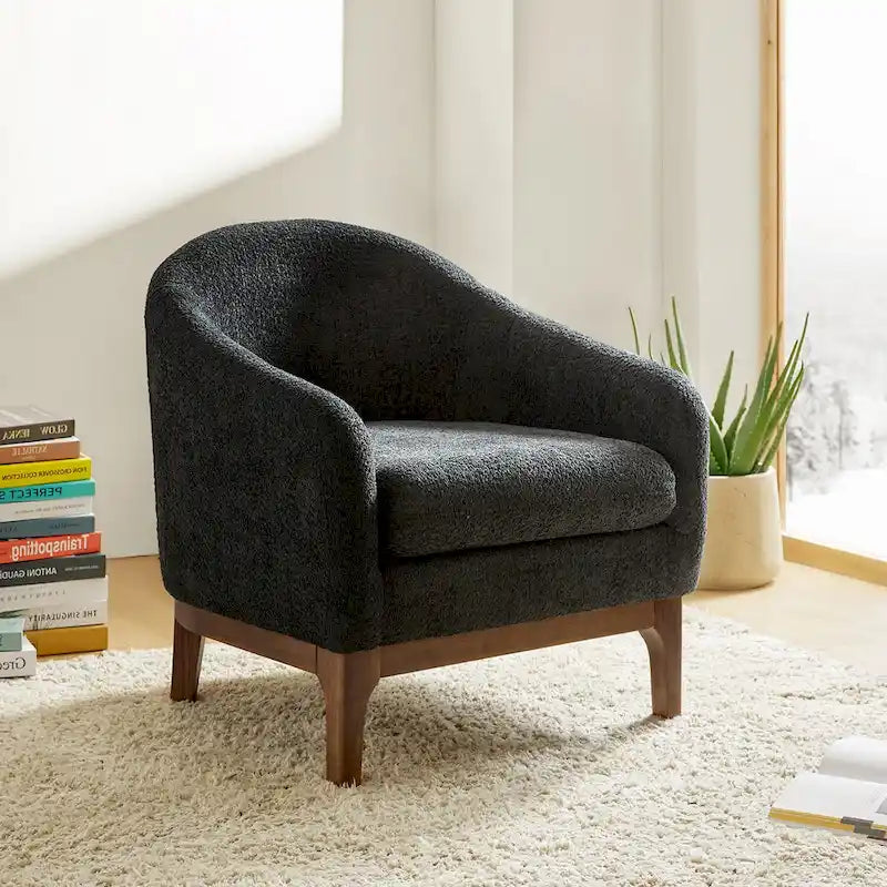 Augus Moderner Bouclé-Akzent-Tonsessel mit Beinen aus Massivholz von HULALA HOME