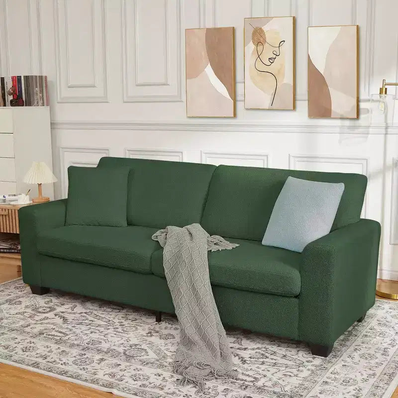 83W Modernes 3-Sitzer-Sofa mit tiefer Sitzfläche, weichem Stoff, breiter Armlehne, abnehmbarem, waschbarem Kissenbezug