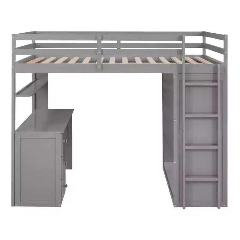 CLIHOME Hochbett in Full-Size mit 3 Schubladen, Schreibtisch und Kleiderschrank