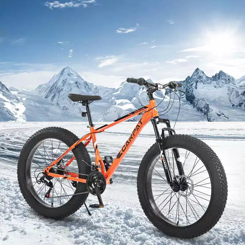 NAYSAYE Fahrrad 26 Zoll Fatbike 21 Gänge Vollsynchronschaltung für Erwachsene und Jugendliche für den Offroad-Einsatz, Orange, 74*25*41